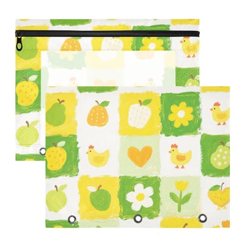 Federmäppchen, 3 Löcher, 3 Löcher, Tasche für A4-Papier, Briefe, 2 Stück, für Lehrer zu Hause, gelb-grünes Blumen-Komuster Federmäppchen, 3 Löcher, 3 Löcher, Tasche für A4-Papier, Briefe, 2 Stück, für Lehrer zu Hause, gelb-grünes Blumen-Komuster von EtherSpher
