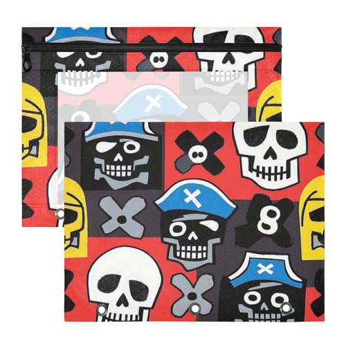 Federmäppchen, 3 Löcher, 3 Ringe, Tasche für A4-Papier, Briefe, 2 Stück, Studenten, Büro, Cartoon, weißer Piratenschädel Federmäppchen, 3 Löcher, 3 Ringe, Tasche für A4-Papier, Briefe, 2 Stück, Studenten, Büro, Cartoon, weißer Piratenschädel von EtherSpher