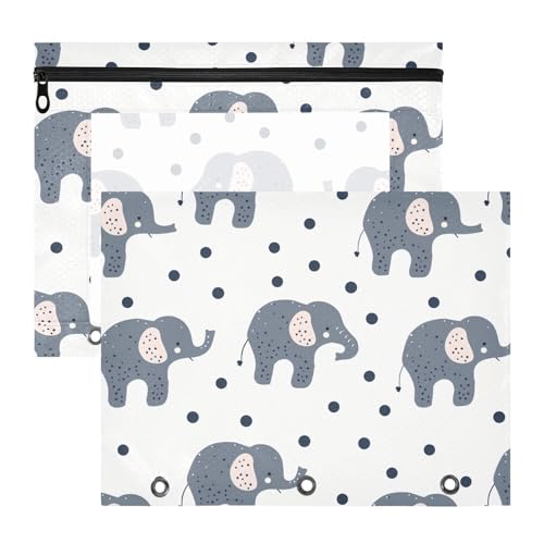 Federmäppchen, 3 Löcher, 3 Ringe, Tasche für A4-Papier, Briefe, 2 Stück, Studenten, College-Zubehör, Elefant, minimalistisch, niedlich von EtherSpher