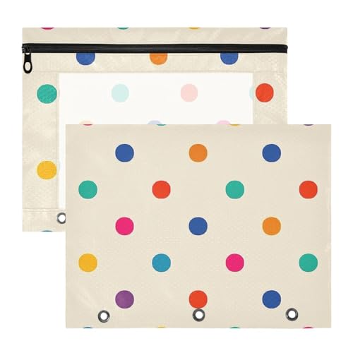 Federmäppchen, 3 Löcher, Taschenordner für 3 Ringe, 2 Stück, Lehrer, Klasse, Cartoon, bunte Punkte, Beige von EtherSpher
