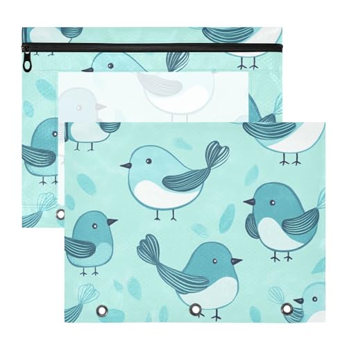 Federmäppchen, Mehrzweck-Kunststoff-Aktenordner für A4-Papier, Briefe, 2 Stück, Lehrer, Klasse, Cartoon, niedlicher Vogel, Türkis von EtherSpher