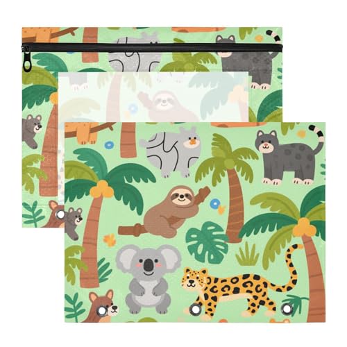 Federmäppchen, Mehrzwecktasche mit 3 Löchern, für A4-Papier, Briefe, 2 Stück, Lehrer, Klassenzimmer, Grün, Safari, Tierbaum von EtherSpher