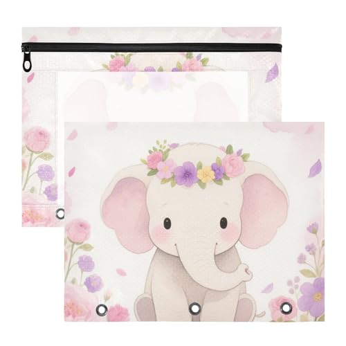 Federmäppchen, stabiler Kunststoff, Aktenordner für 3 Ringe, 2 Stück, Studenten, Büro, niedlicher Cartoon-Elefant Federmäppchen, stabiler Kunststoff, Aktenordner für 3 Ringe, 2 Stück, Studenten, Büro, niedlicher Cartoon-Elefant von EtherSpher