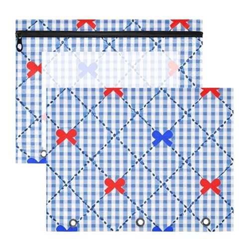 Federmäppchen, transparent, 3 Löcher, Tasche für 3 Ringe, 2 Stück, Studenten, College-Zubehör, rote und blaue Schleife, kariert Federmäppchen, transparent, 3 Löcher, Tasche für 3 Ringe, 2 Stück, Studenten, College-Zubehör, rote und blaue Schleife, kariert von EtherSpher