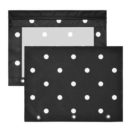 Federmäppchen, transparent, 3 Löcher, Tasche für 3 Ringe, 2 Stück, Studenten, Kunstbedarf, Aufbewahrung, Cartoon-Punkte, Schwarz Federmäppchen, transparent, 3 Löcher, Tasche für 3 Ringe, 2 Stück, Studenten, Kunstbedarf, Aufbewahrung, Cartoon-Punkte, Schwarz von EtherSpher