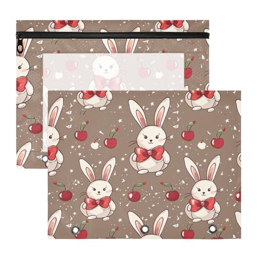 Federmäppchen, transparent, 3 Löcher, für A4-Papier, Briefe, 2 Stück, Lehrer, Büro, Cartoon, weiß, Kaninchen, rote Schleife, Kirsche Federmäppchen, transparent, 3 Löcher, für A4-Papier, Briefe, 2 Stück, Lehrer, Büro, Cartoon, weiß, Kaninchen, rote Schleife, Kirsche von EtherSpher
