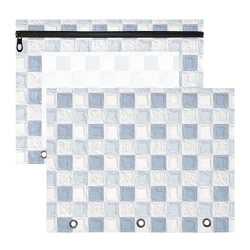 Federmäppchen, transparentes Fenster, 3 Locher für 3 Ringe, 2 Stück, für Lehrer, Schule, Studenten, Lehrerbedarf, Öl auf Leinwand, grau und weiß, kariertes Muster Federmäppchen, transparentes Fenster, 3 Locher für 3 Ringe, 2 Stück, für Lehrer, Schule, Studenten, Lehrerbedarf, Öl auf Leinwand, grau und weiß, kariertes Muster von EtherSpher