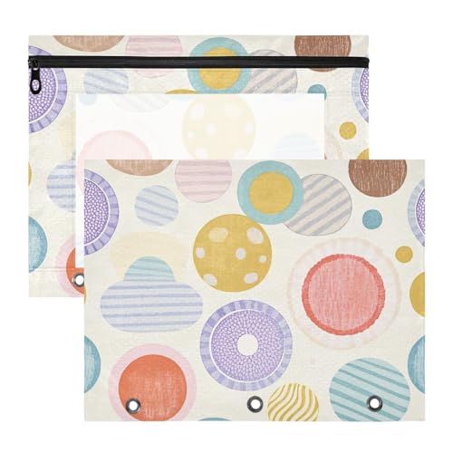 Federmäppchen mit 3 Löchern, Aufbewahrungstasche für 3 Ringe, 2 Stück, Studenten, Klasse, gepunktet, bunt, rund, modern, Beige Federmäppchen mit 3 Löchern, Aufbewahrungstasche für 3 Ringe, 2 Stück, Studenten, Klasse, gepunktet, bunt, rund, modern, Beige von EtherSpher