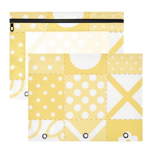 Federmäppchen mit 3 Löchern, Aufbewahrungstasche für A4-Papier, Briefe, 2 Stück, Lehrer, Kunstbedarf, Aufbewahrung, Patchwork-Muster, Gelb Federmäppchen mit 3 Löchern, Aufbewahrungstasche für A4-Papier, Briefe, 2 Stück, Lehrer, Kunstbedarf, Aufbewahrung, Patchwork-Muster, Gelb von EtherSpher