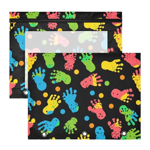 Federmäppchen mit 3 Löchern, Aufbewahrungstasche für A4-Papier, Briefe, 2 Stück, Lehrer, Schulanfang, bunte Fußabdrücke Federmäppchen mit 3 Löchern, Aufbewahrungstasche für A4-Papier, Briefe, 2 Stück, Lehrer, Schulanfang, bunte Fußabdrücke von EtherSpher