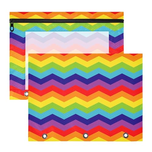 Federmäppchen mit 3 Löchern, Kunststoff, Aktenordner für A4-Papier, Briefe, 2 Stück, Lehrer, Klassenzimmer, Regenbogen-Digitalpapiere von EtherSpher