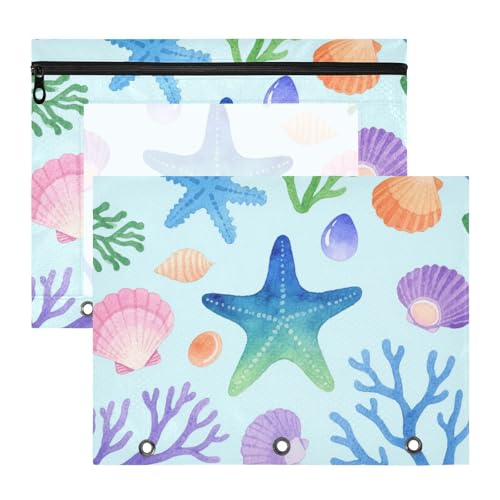 Federmäppchen mit 3 Löchern, Taschenordner für A4-Papier, Briefe, 2 Stück, Lehrer, Kunstbedarf, Aufbewahrung, Kinder-Aquarell unter Marine, Seestern, bunt Federmäppchen mit 3 Löchern, Taschenordner für A4-Papier, Briefe, 2 Stück, Lehrer, Kunstbedarf, Aufbewahrung, Kinder-Aquarell unter Marine, Seestern, bunt von EtherSpher