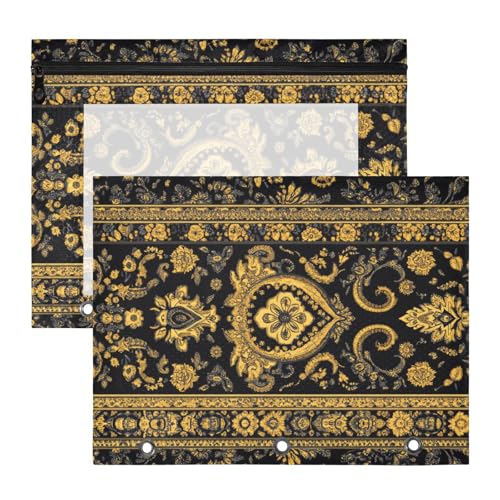 Federmäppchen mit 3 Löchern für 3 Ringe, 2 Stück, Lehrerklasse, Vintage-Blumenmuster, Schwarz und Gold Federmäppchen mit 3 Löchern für 3 Ringe, 2 Stück, Lehrerklasse, Vintage-Blumenmuster, Schwarz und Gold von EtherSpher