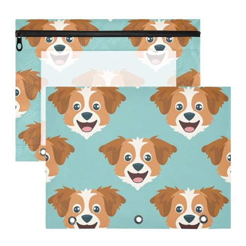 Federmäppchen mit 3 Löchern für 3 Ringe, 2 Stück, Studenten, Zuhause, Cartoon, niedlicher brauner Hund von EtherSpher