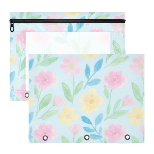 Federmäppchen mit 3 Löchern für 3 Ringe, 2 Stück, für Studenten, Klassenzimmer, bunte Blumen und Blätter Federmäppchen mit 3 Löchern für 3 Ringe, 2 Stück, für Studenten, Klassenzimmer, bunte Blumen und Blätter von EtherSpher