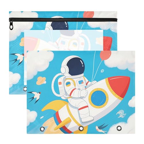 Federmäppchen mit 3 verstärkten Ösen, 3-Loch-Tasche für A4-Papier, Briefe, 2 Stück, Lehrer, Klassenzimmer, Cartoon, niedlicher weißer Astronaut von EtherSpher