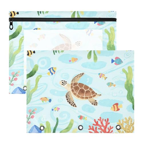 Federmäppchen mit 3 verstärkten Ösen, 3-Loch-Tasche für A4-Papier, Briefe, 2 Stück, Studenten, Anfänger, Aquarell, Kinder-Stil, Schildkröte, Tier, Fisch Federmäppchen mit 3 verstärkten Ösen, 3-Loch-Tasche für A4-Papier, Briefe, 2 Stück, Studenten, Anfänger, Aquarell, Kinder-Stil, Schildkröte, Tier, Fisch von EtherSpher