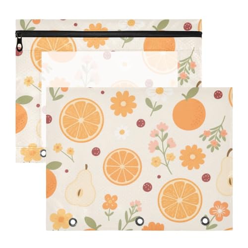 Federmäppchen mit Reißverschluss, 3-Loch-Tasche für 3-Ringe, 2 Stück, für Schüler, Schule, Studenten, Lehrerbedarf, Orange, Birne, Blumenstruktur, cremefarben Federmäppchen mit Reißverschluss, 3-Loch-Tasche für 3-Ringe, 2 Stück, für Schüler, Schule, Studenten, Lehrerbedarf, Orange, Birne, Blumenstruktur, cremefarben von EtherSpher
