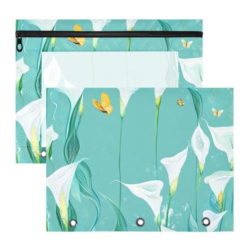 Federmäppchen mit Reißverschluss, 3 Locher für 3 Ringe, 2 Stück, Lehrer, College, schicke Calla-Lilie, türkisfarbene Blumen Federmäppchen mit Reißverschluss, 3 Locher für 3 Ringe, 2 Stück, Lehrer, College, schicke Calla-Lilie, türkisfarbene Blumen von EtherSpher
