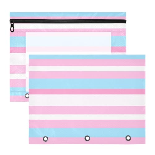Federmäppchen mit Reißverschluss, 3 Locher für 3 Ringe, 2 Stück, Lehrer, Kunstbedarf, Aufbewahrung, rosa und hellblau, gerades Streifenmuster Federmäppchen mit Reißverschluss, 3 Locher für 3 Ringe, 2 Stück, Lehrer, Kunstbedarf, Aufbewahrung, rosa und hellblau, gerades Streifenmuster von EtherSpher
