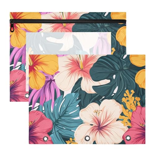 Federmäppchen mit Reißverschluss, 3 Locher für 3 Ringe, 2 Stück, Lehrer, Zuhause, hawaiianischer Stil, tropische Blumen, Palmblätter, bunt Federmäppchen mit Reißverschluss, 3 Locher für 3 Ringe, 2 Stück, Lehrer, Zuhause, hawaiianischer Stil, tropische Blumen, Palmblätter, bunt von EtherSpher