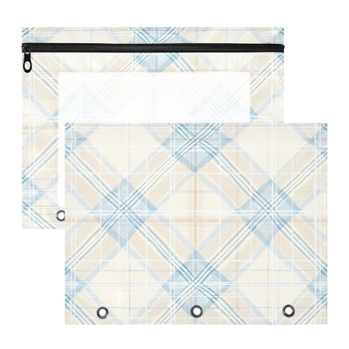 Federmäppchen mit Reißverschluss, 3 Löcher, für A4-Papier, Briefe, 2 Stück, Studenten, Zuhause, hellblaues Gitter Federmäppchen mit Reißverschluss, 3 Löcher, für A4-Papier, Briefe, 2 Stück, Studenten, Zuhause, hellblaues Gitter von EtherSpher