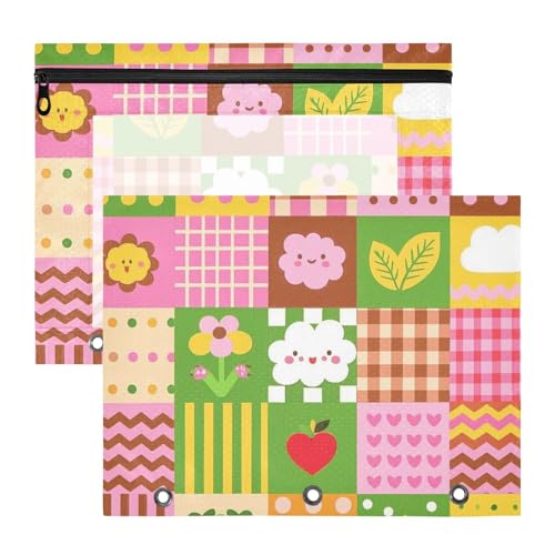 Federmäppchen mit Sichtfenster, 3 Löcher, für A4-Papier, Briefe, 2 Stück, Lehrer, College, niedliches Cartoon-Plaid, bunt von EtherSpher