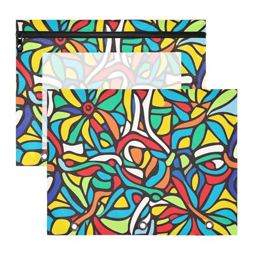 Federmäppchen mit Sichtfenster, 3 Löcher, für A4-Papier, Briefe, 2 Stück, Lehrer, Zuhause, Mandala, Buntglas, bunt von EtherSpher