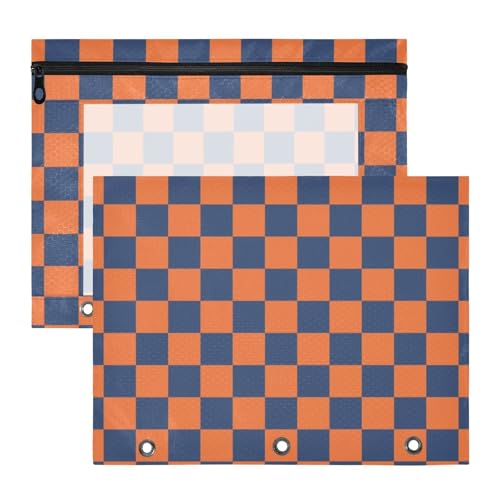 Federmäppchen mit glatten Reißverschlüssen, 3-Loch-Tasche für 3-Ringe, 2 Stück, Lehrer, Schulbedarf, Orange und Blau, amerikanisches Karomuster Federmäppchen mit glatten Reißverschlüssen, 3-Loch-Tasche für 3-Ringe, 2 Stück, Lehrer, Schulbedarf, Orange und Blau, amerikanisches Karomuster von EtherSpher
