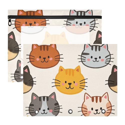 Federmäppchen mit glatten Reißverschlüssen, 3-Loch-Tasche für A4-Papier, Briefe, 2 Stück, Studenten, Büro, Cartoon, niedliche Katze Federmäppchen mit glatten Reißverschlüssen, 3-Loch-Tasche für A4-Papier, Briefe, 2 Stück, Studenten, Büro, Cartoon, niedliche Katze von EtherSpher