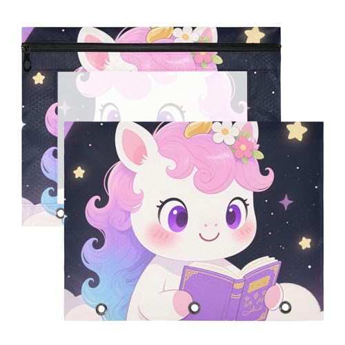Federmäppchen mit glatten Reißverschlüssen, 3-Loch-Tasche für A4-Papier, Briefe, 2 Stück, Studenten, College-Zubehör, niedliche Cartoon-rosa Einhörner Federmäppchen mit glatten Reißverschlüssen, 3-Loch-Tasche für A4-Papier, Briefe, 2 Stück, Studenten, College-Zubehör, niedliche Cartoon-rosa Einhörner von EtherSpher