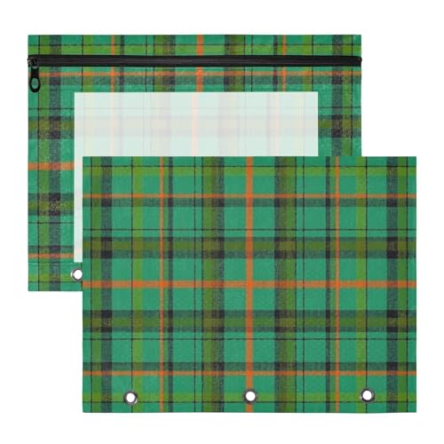 Federmäppchen mit glatten Reißverschlüssen, 3-fach Locher, für A4-Papier, Briefe, 2 Stück, Studenten, Büro, Retro, Büffelkariert, Grün Federmäppchen mit glatten Reißverschlüssen, 3-fach Locher, für A4-Papier, Briefe, 2 Stück, Studenten, Büro, Retro, Büffelkariert, Grün von EtherSpher