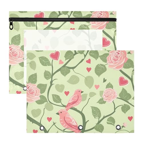 Federmäppchen mit glatten Reißverschlüssen, Kunststoff-Aktenordner für 3 Ringe, 2 Stück, Lehrer, Schulanfang, Vintage, Rosa, romantischer Rosenvogel Federmäppchen mit glatten Reißverschlüssen, Kunststoff-Aktenordner für 3 Ringe, 2 Stück, Lehrer, Schulanfang, Vintage, Rosa, romantischer Rosenvogel von EtherSpher