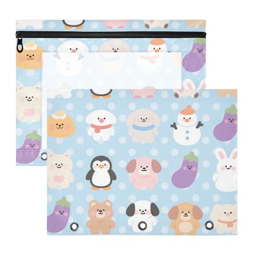 Federmäppchen mit glatten Reißverschlüssen, Kunststoff-Aktenordner für 3 Ringe, 2 Stück, Lehrer, Schulanfang, niedlicher Cartoon, blauer Zoo Federmäppchen mit glatten Reißverschlüssen, Kunststoff-Aktenordner für 3 Ringe, 2 Stück, Lehrer, Schulanfang, niedlicher Cartoon, blauer Zoo von EtherSpher