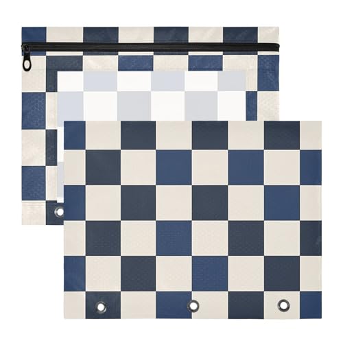 Federmäppchen mit glatten Reißverschlüssen, Kunststoff-Aktenordner für 3 Ringe, 2 Stück, Lehrer, Schulbedarf, blau und weiß, kariertes Muster Federmäppchen mit glatten Reißverschlüssen, Kunststoff-Aktenordner für 3 Ringe, 2 Stück, Lehrer, Schulbedarf, blau und weiß, kariertes Muster von EtherSpher