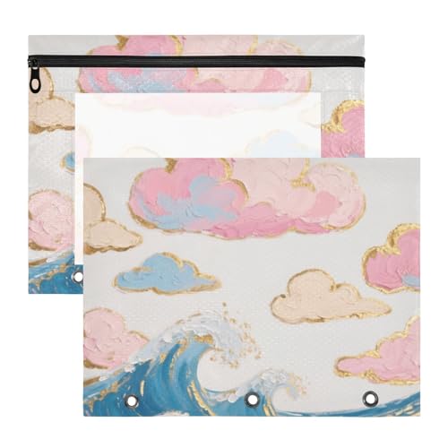 Federmäppchen mit glatten Reißverschlüssen, Kunststoff-Aktenordner für 3-Ringe, 2 Stück, Studenten, Klassenzimmer, japanische verheißungsvolle Wolken und Wellen Federmäppchen mit glatten Reißverschlüssen, Kunststoff-Aktenordner für 3-Ringe, 2 Stück, Studenten, Klassenzimmer, japanische verheißungsvolle Wolken und Wellen von EtherSpher