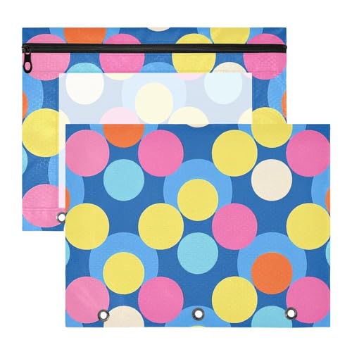 Federmäppchen mit glatten Reißverschlüssen, Kunststoff-Aktenordner für A4-Papier, Briefe, 2 Stück, Lehrer, College, trendig, gepunktet, pfirsichblau von EtherSpher