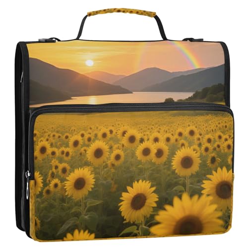 Gelbe Sonnenblumen-Blumen, 3,8 cm, 3 Ringe, Organizer mit Riemen, mehrere Taschen, Schulordner, Organizer für Mittelschüler, Encuadernador de cremallera von EtherSpher