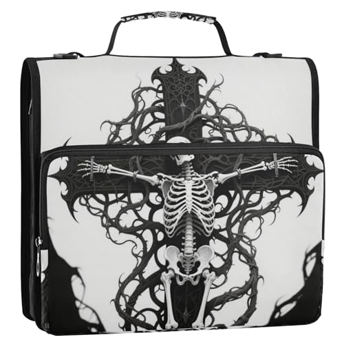 Gotisches schwarzes Totenkopf-Kreuz, 1/2 Packungen, Ordner, Büroordner, Zubehör, runde Ringe, 3,8 cm, mit Klemmbrett (Glückswort) von EtherSpher