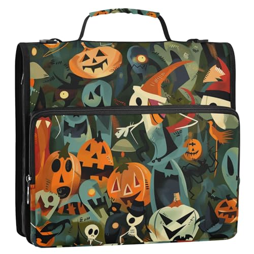 Halloween Night 3-Ringbuch mit Reißverschluss und Schultergurt und Griff, mehrere Taschen, Dokumentenmappe, Organizer für Mittelschule, Encuadernador de cremallera von EtherSpher