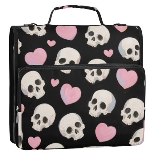 Halloween White Skull Heart 3.8 cm 3-Rings Zip Up Binder with Strap Laege Capacity School Binders Organizer for School/Office Cartera con cremallera von EtherSpher