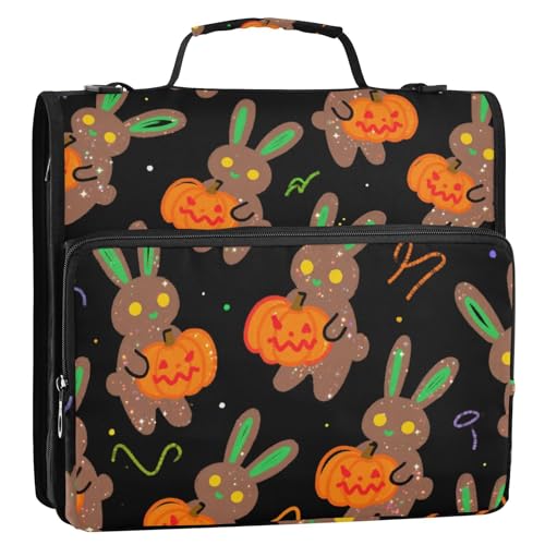 Happy Halloween Rabbit Pumpkin 3,8 cm 3-Ringe Reißverschluss Ordner mit Gurt Mehrere Taschen Dokumentenbinder Organizer für Schule/Büro Encuadernador de Cremallera von EtherSpher