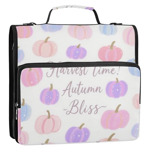 Hello Fall Herbst Kürbis Weiß 3,8 cm 3-Ringe Ordner mit Reißverschluss mit Griff Laege Kapazität Dokumentenbinder Organizer geeignet für Mittelschule Paquete de gestión de documentos von EtherSpher