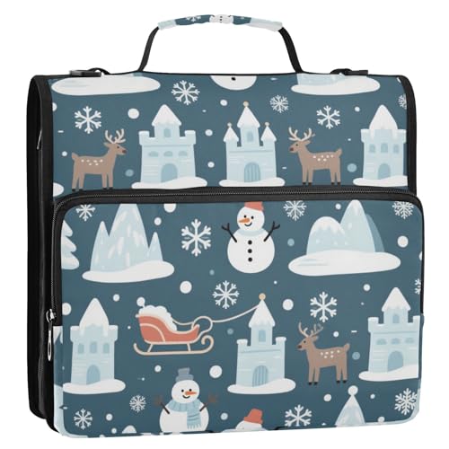 Indigo-Tier-Ringbuch mit Hirsch-Schneeflocke, 3,8 cm, mit extra Taschen und Schultergurt, inklusive Reißverschlusstasche, Reißverschluss-Portfolio für Mittelschüler, Bolsa de Cremallera von EtherSpher