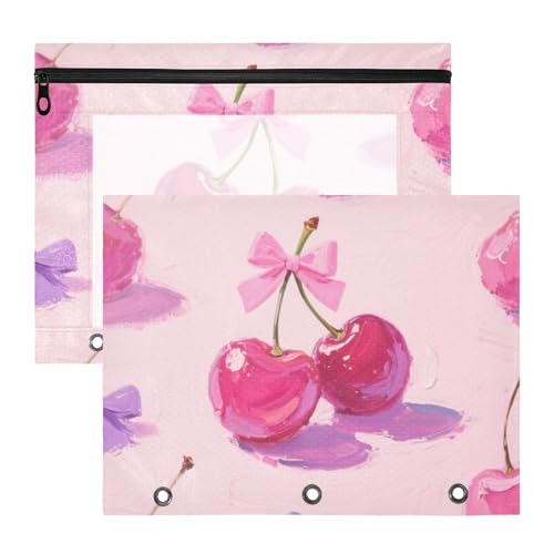 Kosmetiktasche, 3 Löcher, 3 Ringe, Tasche für 3 Ringe, 2 Stück, Studenten, Klassenzimmer, rosa Kirschschleife Kosmetiktasche, 3 Löcher, 3 Ringe, Tasche für 3 Ringe, 2 Stück, Studenten, Klassenzimmer, rosa Kirschschleife von EtherSpher