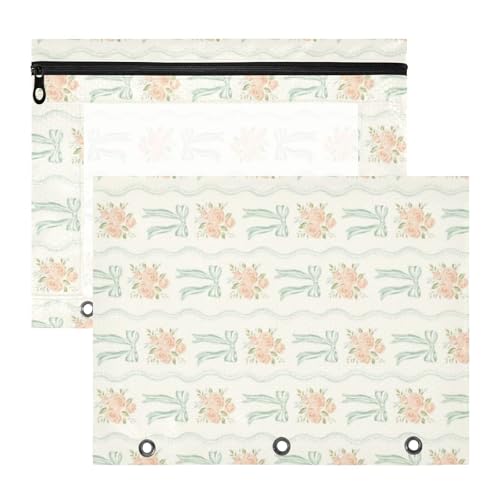 Kosmetiktasche, Mehrzweck-Kunststoff-Aktenordner für A4-Papier, Briefe, 2 Stück, Lehrer, Kunstbedarf, Aufbewahrung, gelbes Blumenmuster, gestreift von EtherSpher