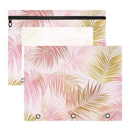 Kosmetiktasche, Mehrzweck-Locher mit 3 Löchern, für A4-Papier, Briefe, 2 Stück, Studenten, Schulbedarf, tropische Palme, rosa und goldene Blätter Kosmetiktasche, Mehrzweck-Locher mit 3 Löchern, für A4-Papier, Briefe, 2 Stück, Studenten, Schulbedarf, tropische Palme, rosa und goldene Blätter von EtherSpher