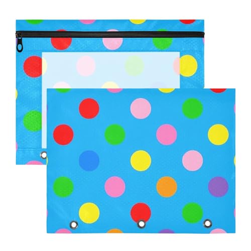 Kosmetiktasche, stabile Tasche mit 3 Löchern, für A4-Papier, Briefe, 2 Stück, Lehrer, College, Cartoon, bunte Punkte, Blau Kosmetiktasche, stabile Tasche mit 3 Löchern, für A4-Papier, Briefe, 2 Stück, Lehrer, College, Cartoon, bunte Punkte, Blau von EtherSpher