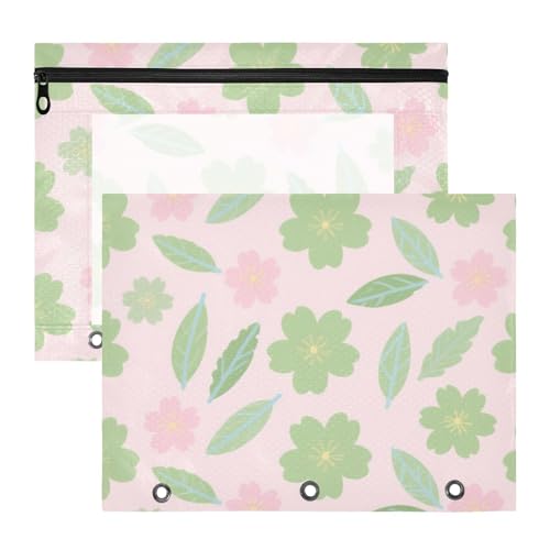 Kosmetiktasche, stabiler Kunststoff, Aktenordner für A4-Papier, Briefe, 2 Stück, Lehrerklasse, Grün, Blumenmuster, Rosa von EtherSpher