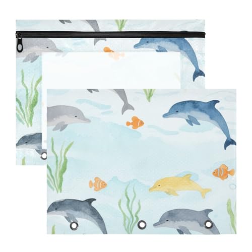 Kosmetiktasche mit 3 Löchern, Taschenordner für A4-Papier, Briefe, 2 Stück, Studenten, Schulanfang, niedlicher Cartoon, grauer Delfin Kosmetiktasche mit 3 Löchern, Taschenordner für A4-Papier, Briefe, 2 Stück, Studenten, Schulanfang, niedlicher Cartoon, grauer Delfin von EtherSpher